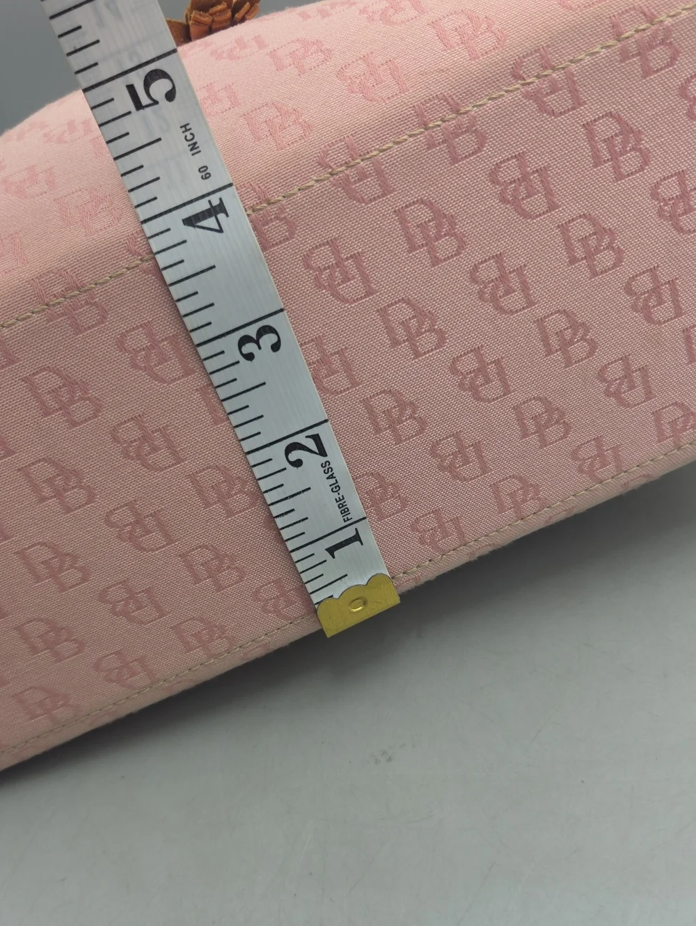 Dooney Bourke DB Monogram Drawstring Tote Canvas Leather Tassel Pink